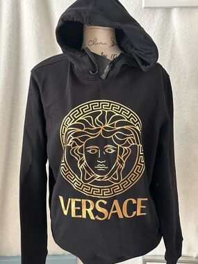 Versace Black Hoodie with Gold Medusa Emblem